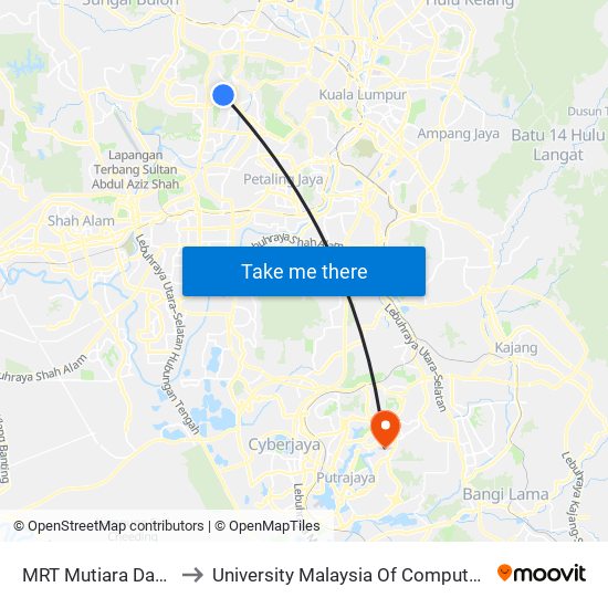 MRT Mutiara Damansara, Pintu C (Pj814) to University Malaysia Of Computer Science & Engineering (UniMY),Cyberjaya map