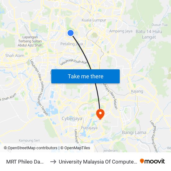 MRT Phileo Damansara, Pintu A (Pj823) to University Malaysia Of Computer Science & Engineering (UniMY),Cyberjaya map