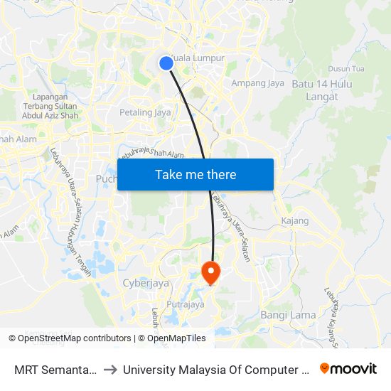 MRT Semantan, Pintu B (Kl1174) to University Malaysia Of Computer Science & Engineering (UniMY),Cyberjaya map