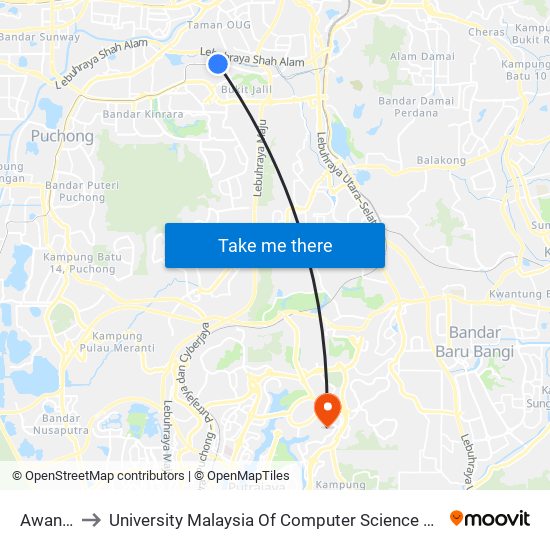 Awan Besar to University Malaysia Of Computer Science & Engineering (UniMY),Cyberjaya map
