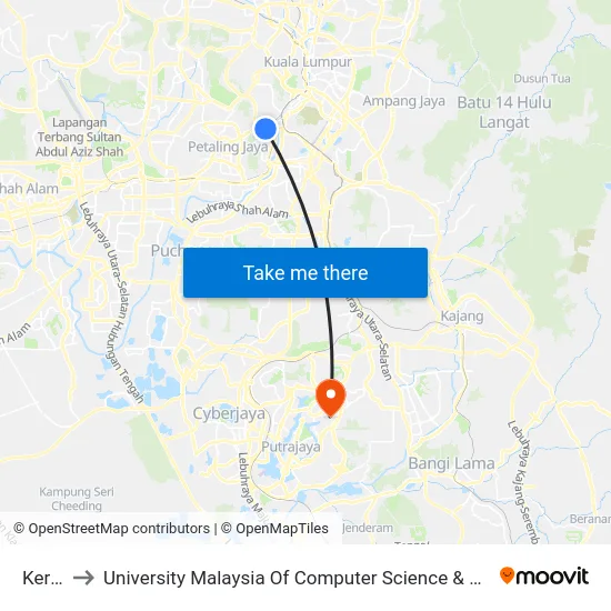 Kerinchi to University Malaysia Of Computer Science & Engineering (UniMY),Cyberjaya map