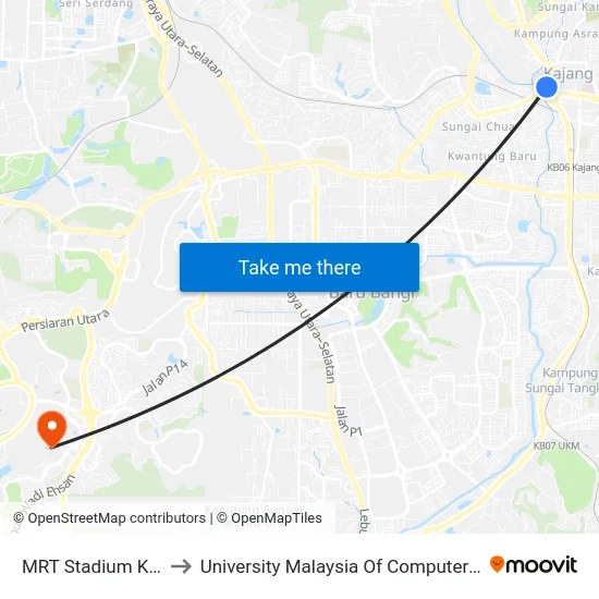 MRT Stadium Kajang, Pintu A (Kj822) to University Malaysia Of Computer Science & Engineering (UniMY),Cyberjaya map