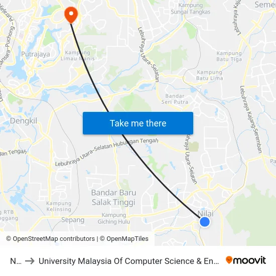 Nilai to University Malaysia Of Computer Science & Engineering (UniMY),Cyberjaya map