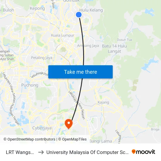 LRT Wangsa Maju (Kl2097) to University Malaysia Of Computer Science & Engineering (UniMY),Cyberjaya map