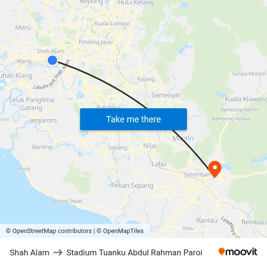 Shah Alam to Stadium Tuanku Abdul Rahman Paroi map