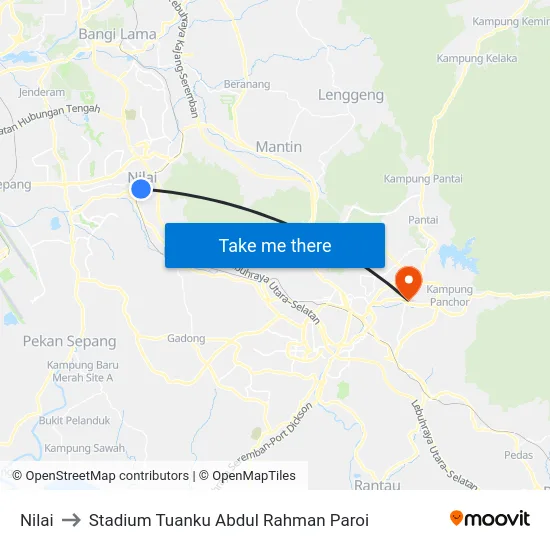 Nilai to Stadium Tuanku Abdul Rahman Paroi map