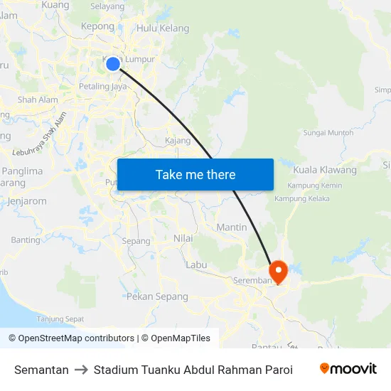 Semantan to Stadium Tuanku Abdul Rahman Paroi map