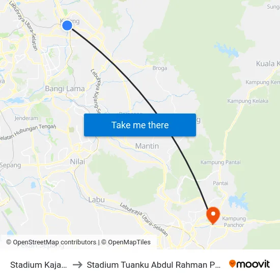 Stadium Kajang to Stadium Tuanku Abdul Rahman Paroi map