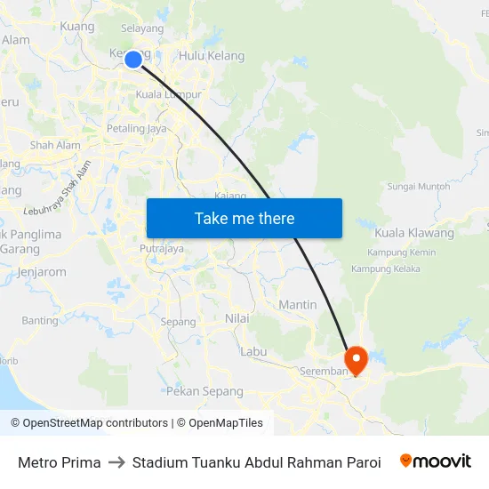 Metro Prima to Stadium Tuanku Abdul Rahman Paroi map