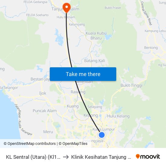 KL Sentral (Utara) (Kl1077) to Klinik Kesihatan Tanjung Malim map