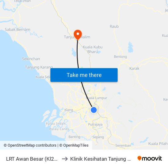 LRT Awan Besar (Kl2324) to Klinik Kesihatan Tanjung Malim map