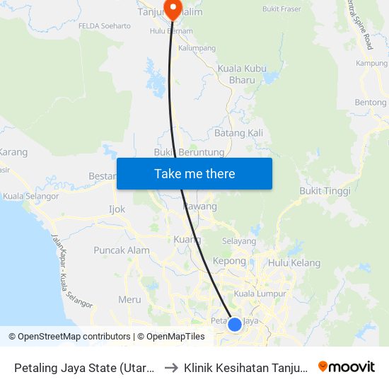 Petaling Jaya State (Utara) (Pj433) to Klinik Kesihatan Tanjung Malim map