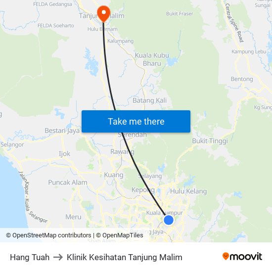Hang Tuah to Klinik Kesihatan Tanjung Malim map