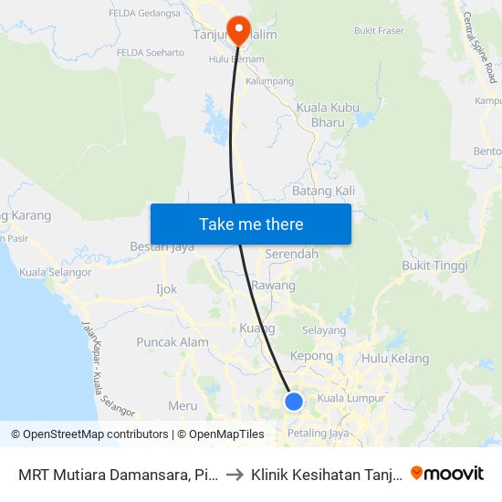 MRT Mutiara Damansara, Pintu B (Pj809) to Klinik Kesihatan Tanjung Malim map