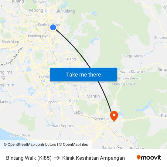 Bintang Walk (Kl85) to Klinik Kesihatan Ampangan map