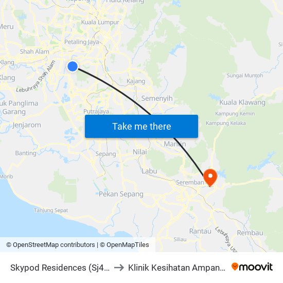 Skypod Residences (Sj447) to Klinik Kesihatan Ampangan map