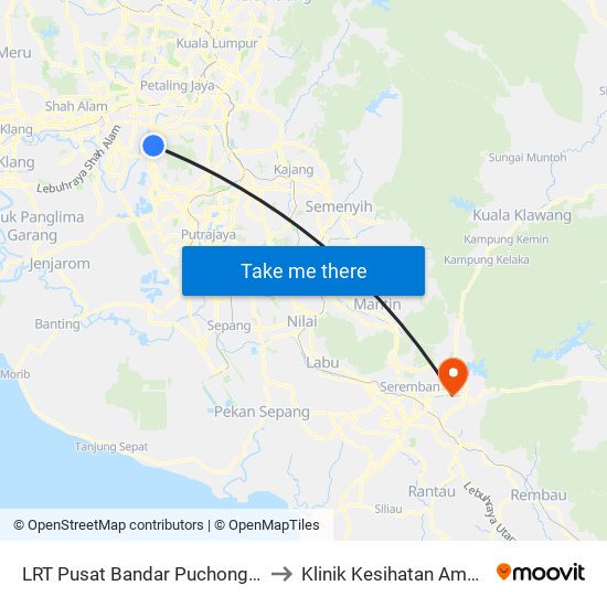 LRT Pusat Bandar Puchong (Sj735) to Klinik Kesihatan Ampangan map