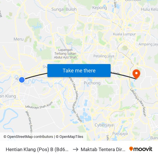 Hentian Klang (Pos) B (Bd664) to Maktab Tentera Diraja map
