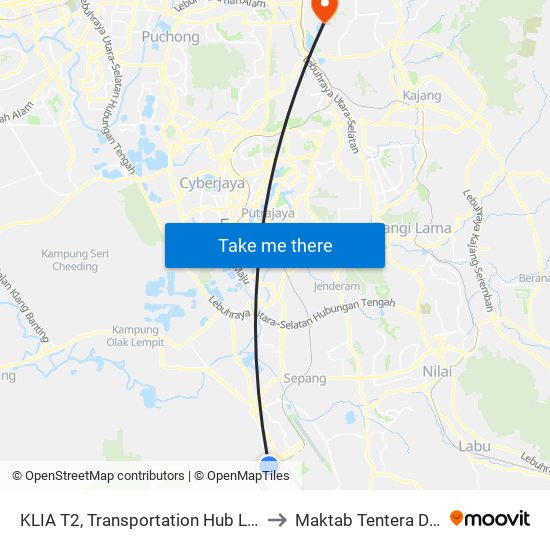 KLIA T2, Transportation Hub Level 1 to Maktab Tentera Diraja map