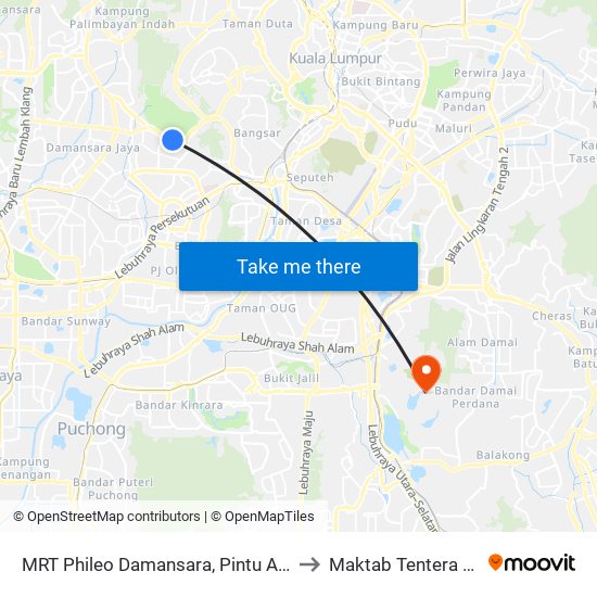 MRT Phileo Damansara, Pintu A (Pj823) to Maktab Tentera Diraja map