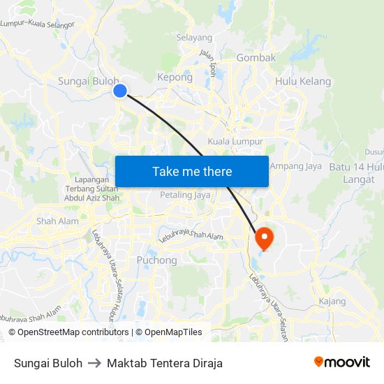 Sungai Buloh to Maktab Tentera Diraja map