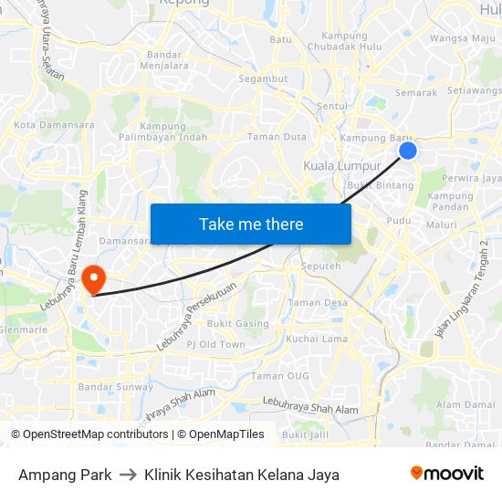 Ampang Park to Klinik Kesihatan Kelana Jaya map