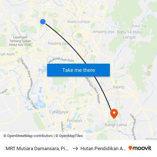 MRT Mutiara Damansara, Pintu C (Pj814) to Hutan Pendidikan Alam UKM map