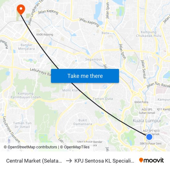Central Market (Selatan) (Kl109) to KPJ Sentosa KL Specialist Hospital map