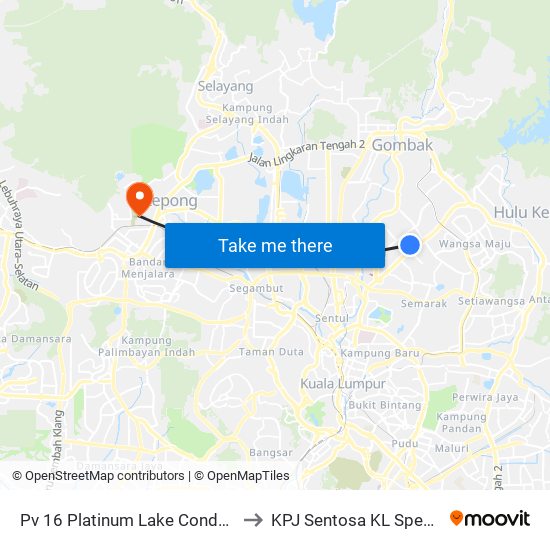 Pv 16 Platinum Lake Condominium (Kl1520) to KPJ Sentosa KL Specialist Hospital map