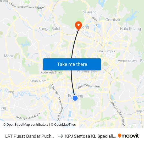 LRT Pusat Bandar Puchong (Sj735) to KPJ Sentosa KL Specialist Hospital map
