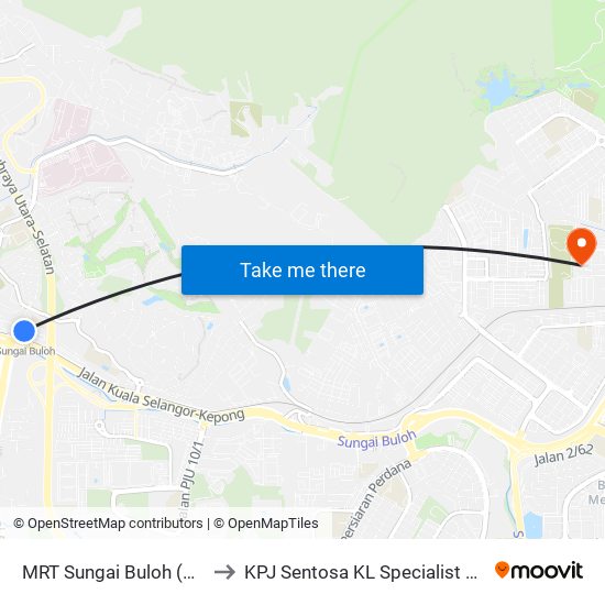 MRT Sungai Buloh (Sa995) to KPJ Sentosa KL Specialist Hospital map