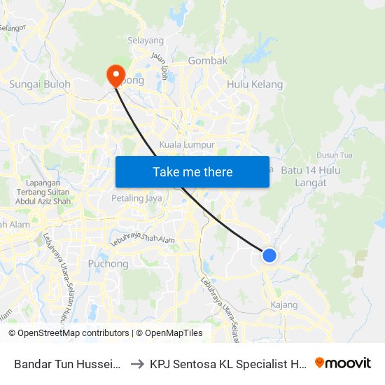 Bandar Tun Hussein Onn to KPJ Sentosa KL Specialist Hospital map