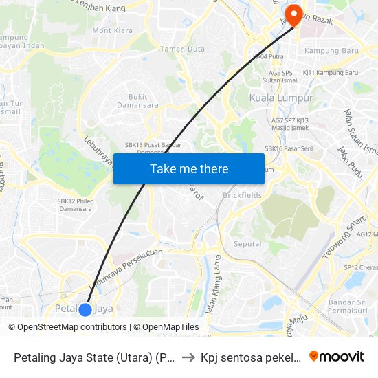 Petaling Jaya State (Utara) (Pj433) to Kpj sentosa pekeliling map