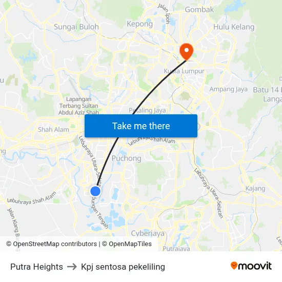 Putra Heights to Kpj sentosa pekeliling map