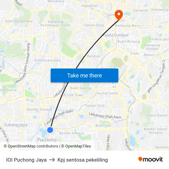IOI Puchong Jaya to Kpj sentosa pekeliling map
