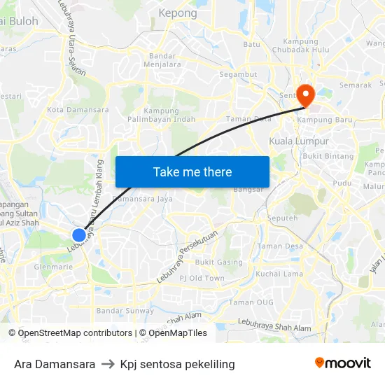 Ara Damansara to Kpj sentosa pekeliling map