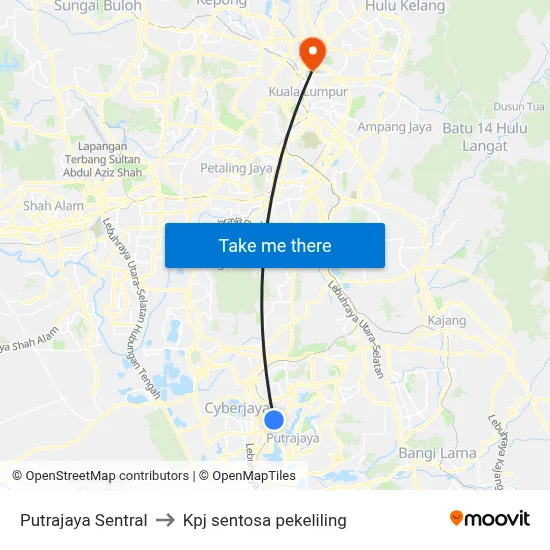 Putrajaya Sentral to Kpj sentosa pekeliling map