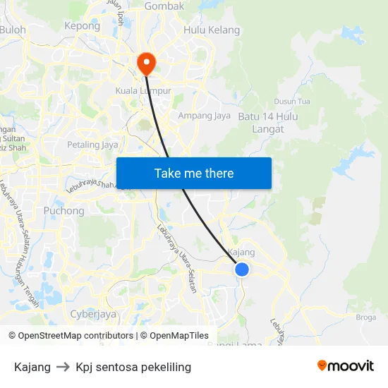 Kajang to Kpj sentosa pekeliling map
