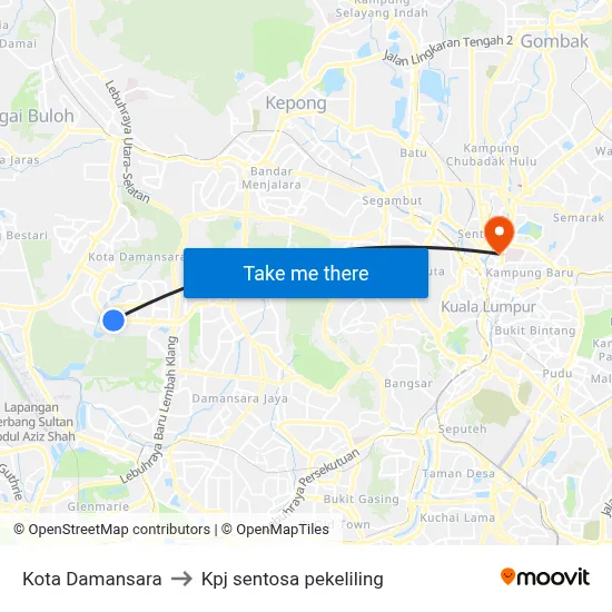 Kota Damansara to Kpj sentosa pekeliling map