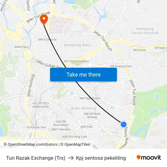 Tun Razak Exchange (Trx) to Kpj sentosa pekeliling map
