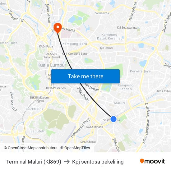 Terminal Maluri (Kl869) to Kpj sentosa pekeliling map