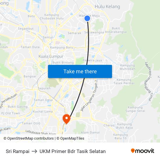 Sri Rampai to UKM Primer Bdr Tasik Selatan map