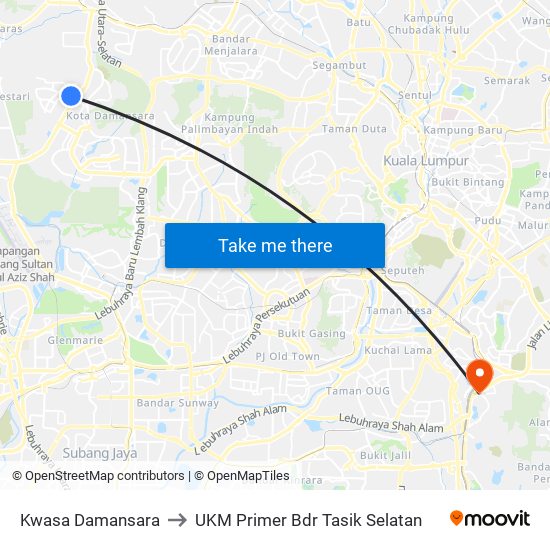 Kwasa Damansara to UKM Primer Bdr Tasik Selatan map