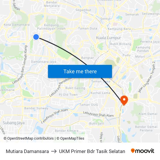 Mutiara Damansara to UKM Primer Bdr Tasik Selatan map
