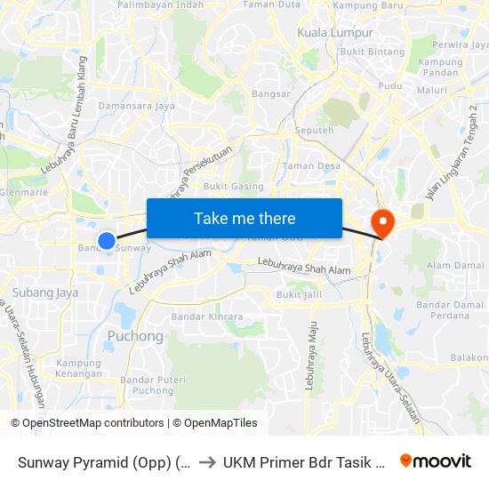 Sunway Pyramid (Opp) (Pj561) to UKM Primer Bdr Tasik Selatan map