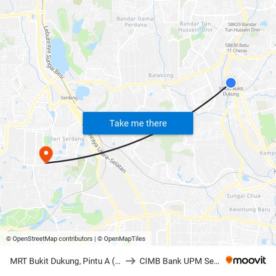 MRT Bukit Dukung, Pintu A (Kj769) to CIMB Bank UPM Serdang map