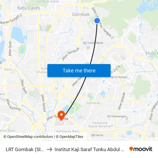 LRT Gombak (Sl311) to Institut Kaji Saraf Tunku Abdul Rahman map