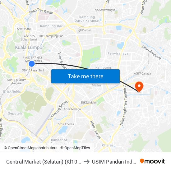 Central Market (Selatan) (Kl109) to USIM Pandan Indah map