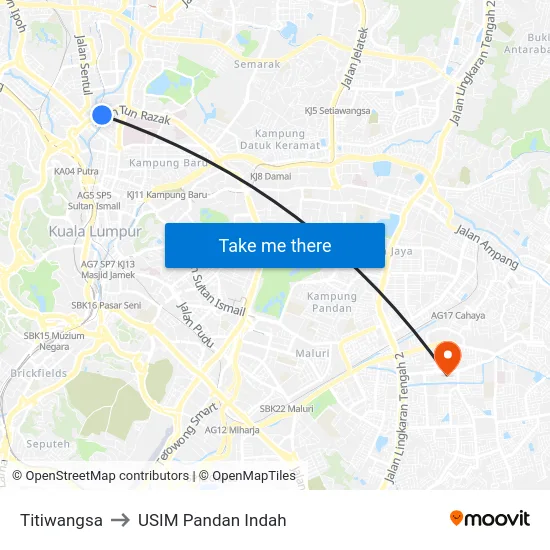 Titiwangsa to USIM Pandan Indah map