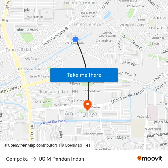 Cempaka to USIM Pandan Indah map